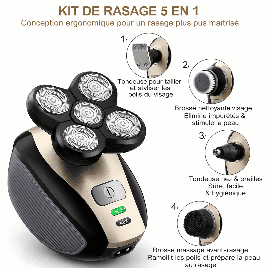 BALDSHAV™  Rasoir Électrique 5-en-1 Pour la Tête et le Corps Avec Une Batterie Rechargeable - 100 % Étanche