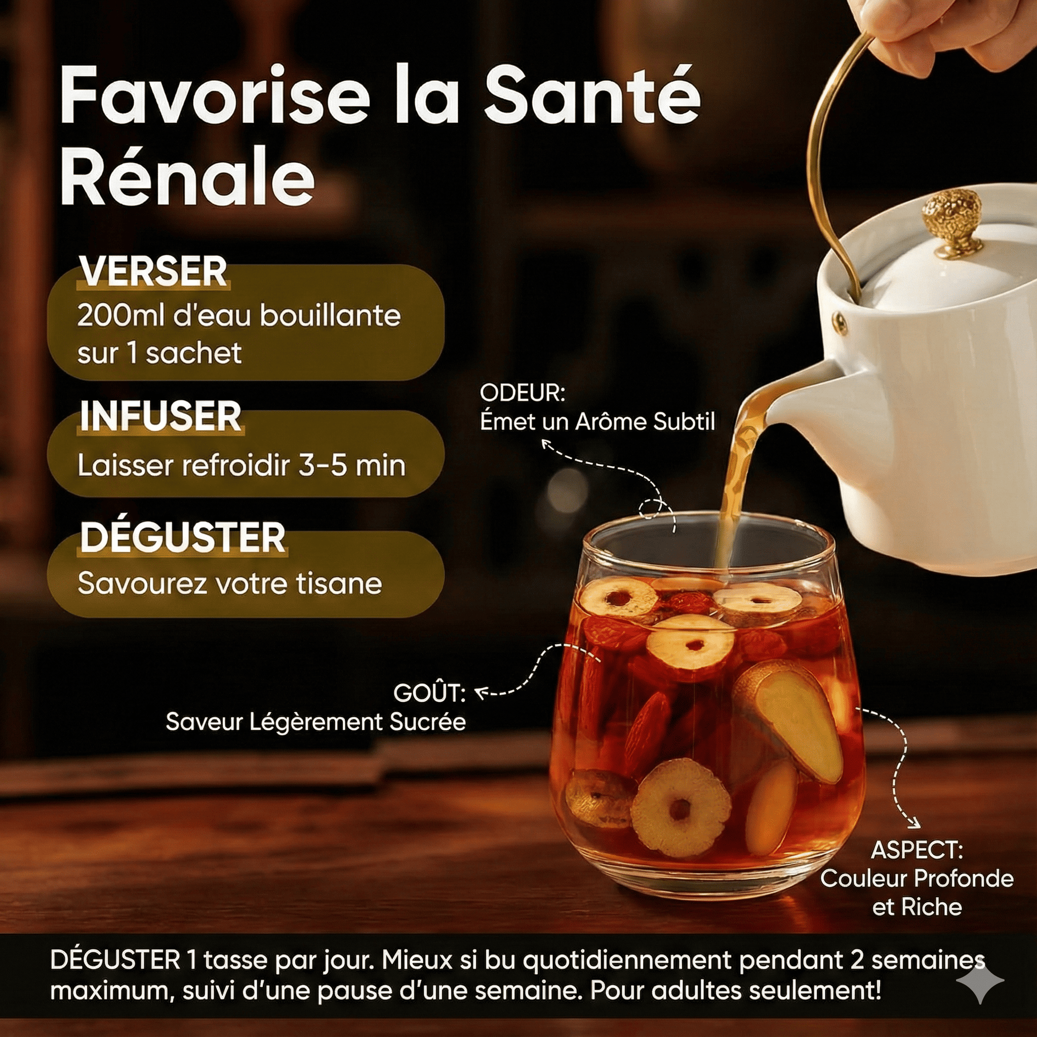 GENSTHÉ™ Thé Pour Les Reins Au Ginseng Avec Six Trésors Formule - (10 Sachets par Boîte)