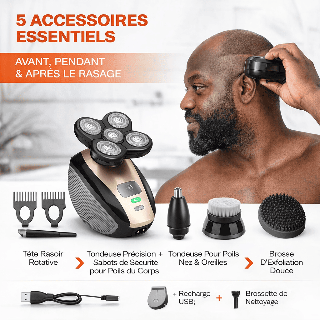 BALDSHAV™  Rasoir Électrique 5-en-1 Pour la Tête et le Corps Avec Une Batterie Rechargeable - 100 % Étanche